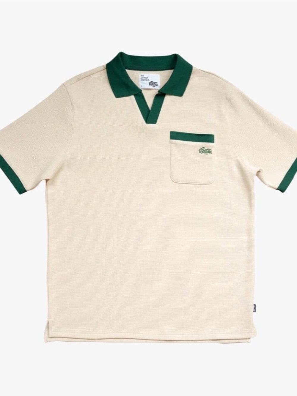 Cream-colored EPTM Valley Polo shirt featuring a waffle texture